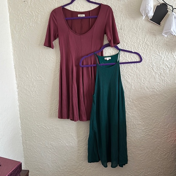 Urban Outfitters Dress Lot Bundle 2 Pink Swing Green High Neck Ribbed Dress Lot - Picture 1 of 13